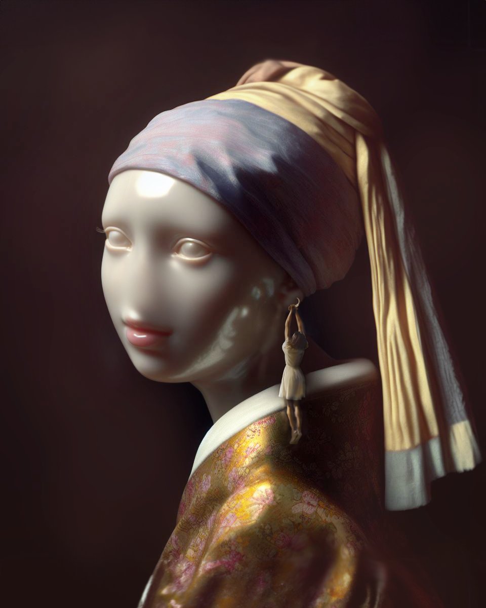 Pearl with a Girl Earring. #dalle3 #midjourney #photoshop #vermeer