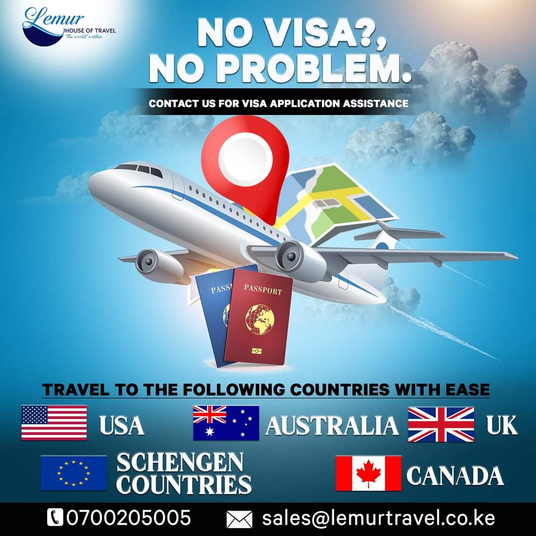 Travel with Ease

For all your visa inquiries/facilitation, get in touch with us.

Contact us on:
📞 : 0700205005/0799065280
📩sales@lemurtravel.co.ke
 lemurtravel.co.ke

#lemurhouseoftravel #lemurdeals #TembeaKenya #magicalkenya #visaapplication