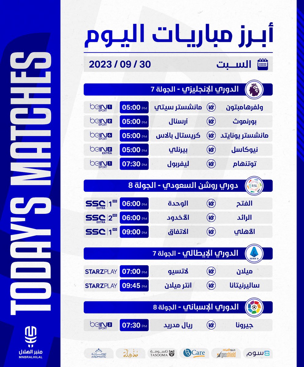 أبرز مُباريات اليوم “السبت”.