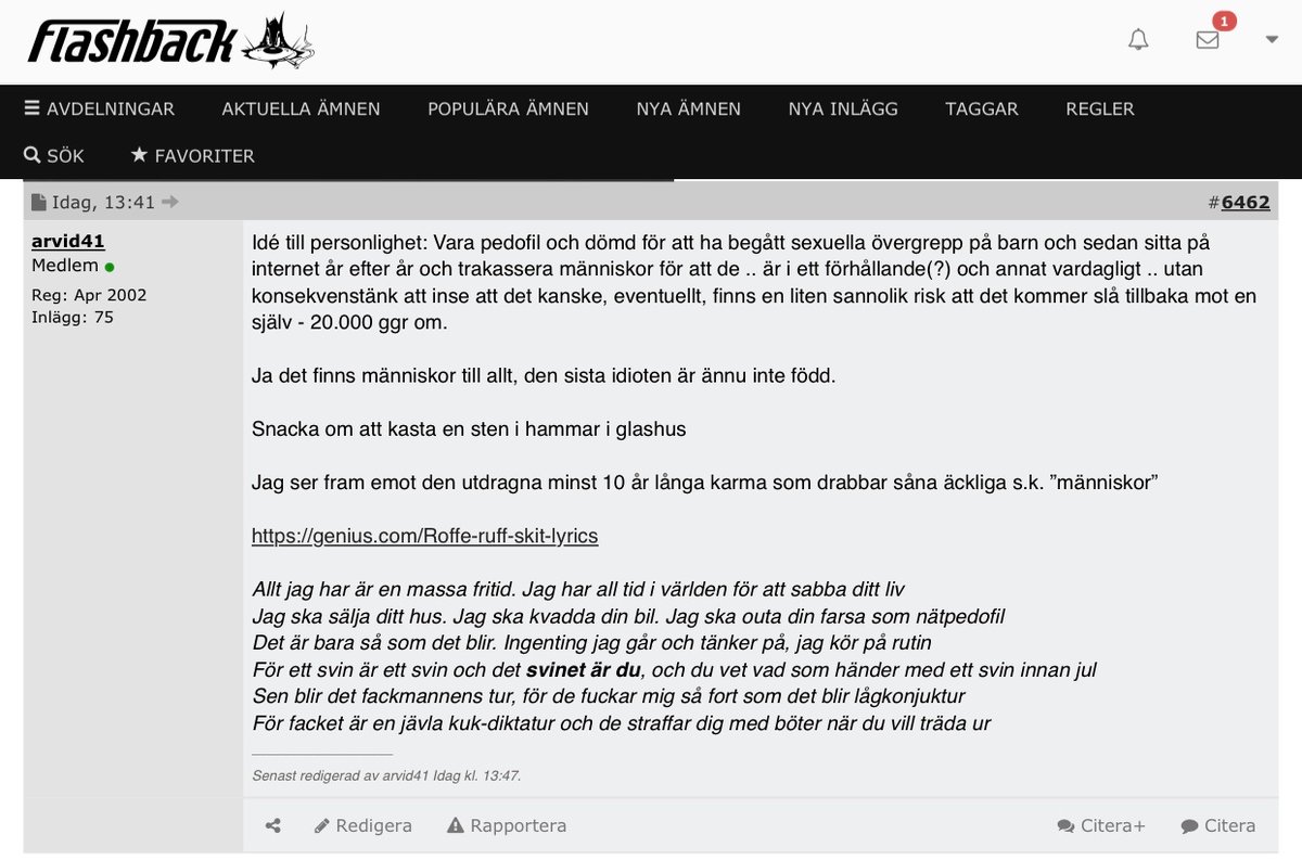 Haveristerna-tråden på Flashback imploderar och når sitt klimax när nån go gubbe börjar citera Roffe Ruff 😂