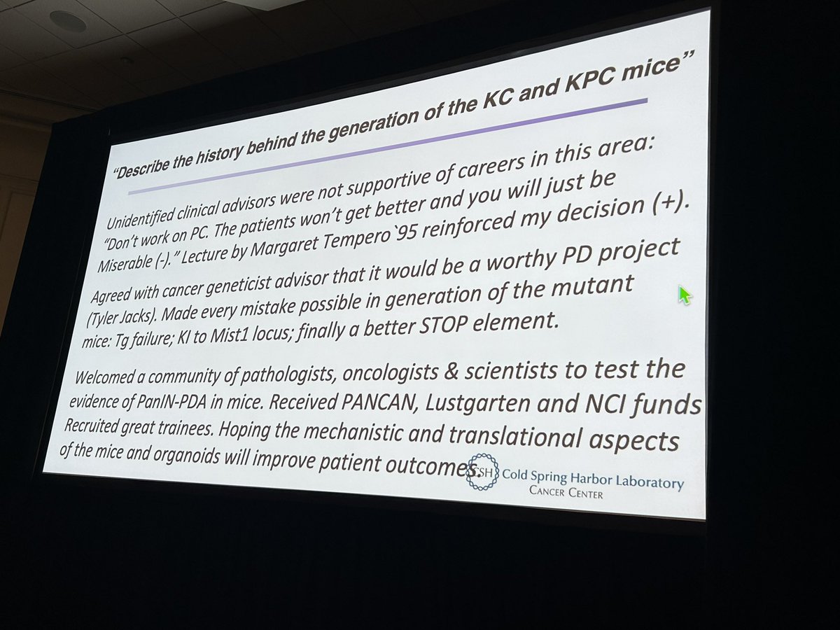 Dave Tuveson <a href="/CSHL/">Cold Spring Harbor Laboratory</a> kicks off the last day of #AACRPan23 with a brief history of the journey behind the “KC” and “KPC” models - it is the 20th anniversary of the KC model of #PancreaticCancer this year. 
cell.com/cancer-cell/fu…
Some vignettes from Dave: