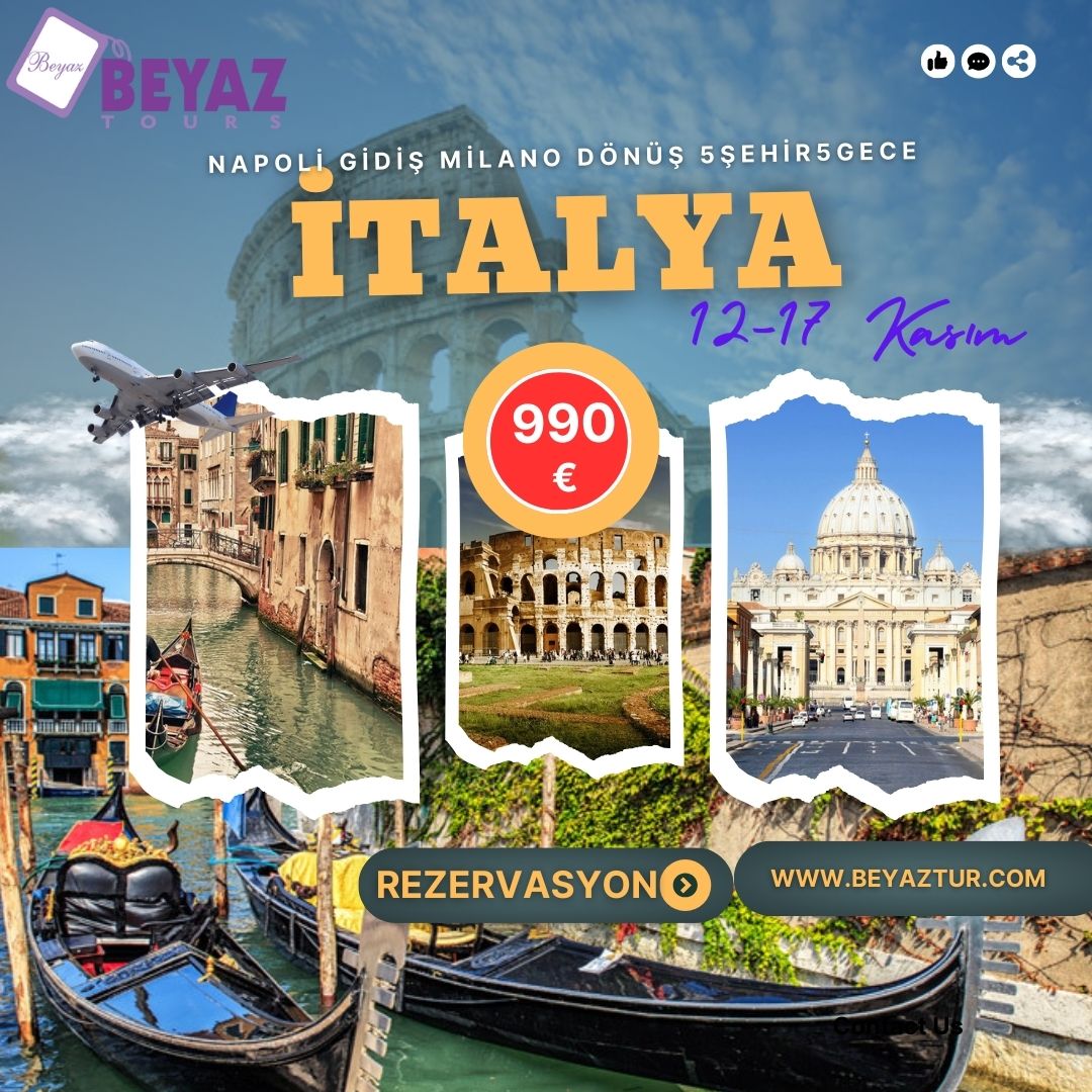 BEYAZTOURS's tweet photo. Napoli,Roma,Floransa Venedik,  Pisa,Milano 5 şehir 5 gece İtalya turu. 12-17 Kasım 
#italya @beyaztours
https://t.co/Gi16zhgxsg https://t.co/8L1H8iPrYn