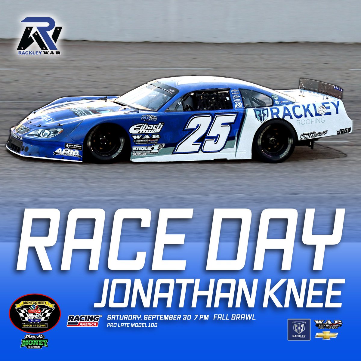Rackley_WAR's tweet photo. Coming up today at @MMSracetrack it’s the Fall Brawl 100 Pro Late Model event! Sutton coming off a P2 finish at @5FlagsSpeedway and Colorado’s #JonathanKnee making his first PLM start with #RackleyWAR! 🏁
📺: @RacingAmerica https://t.co/qcRoEAtGO9