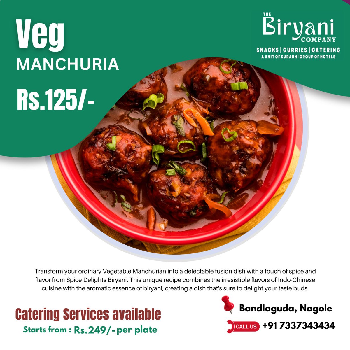 🌱 Satisfy Your Cravings with Veg Manchuria at The Biriyani Company! 🍽️🌟
#thebiriyanicompany #bestcateringservicesatnagole #bestcurrypointatnagole #bestfoodsatnagole #VegManchurian #QuickAndEasyRecipes #FlavorfulBites #FoodieDelights #RecipeMagic #CookingMadeSimple