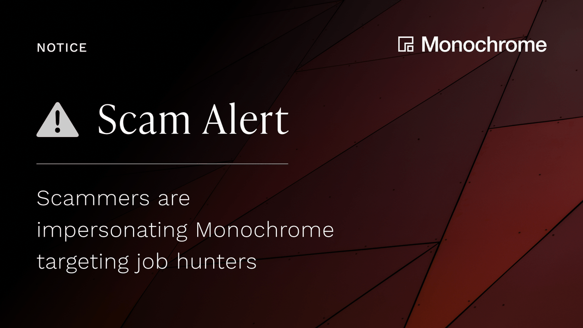 ⚠️NOTICE: Beware of fake job offers, especially on messaging platforms. We received reports of scammers impersonating Monochrome staff via fake job listings. If you are asked to deposit funds into crypto trading sites for a job, it is a scam. More info: scamwatch.gov.au/types-of-scams…