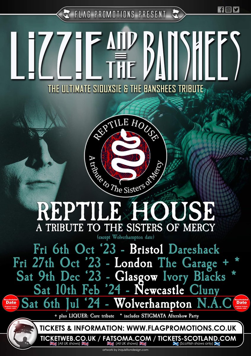 Attention Siouxsie And The Banshees and The Sisters of Mercy fans! Catch this awesome double headliner in Bristol Dareshack on Friday! All shows ticket link: ticketweb.uk/search?q=lizzi… #siouxsieandthebanshees #thesistersofmercy #lizzieandthebanshees #reptilehouse #dareshack #goth