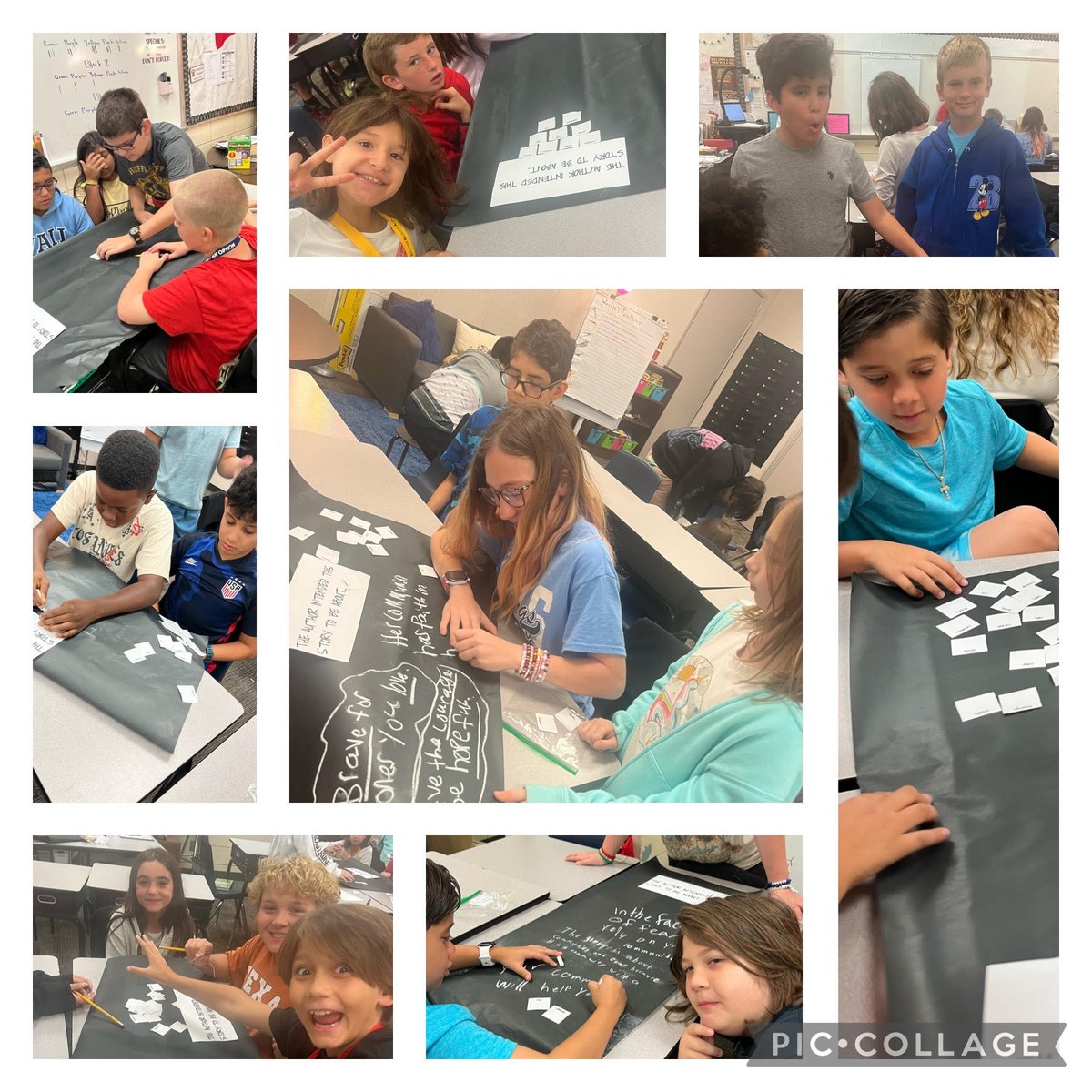 Foster 5th students worked together as they selected topics and built theme statements. Kids love chalk 😜😅. I highly recommend, but yes it got messy. I'm not posting that part LOL <a href="/HumbleISD_FE/">Foster Elementary</a>