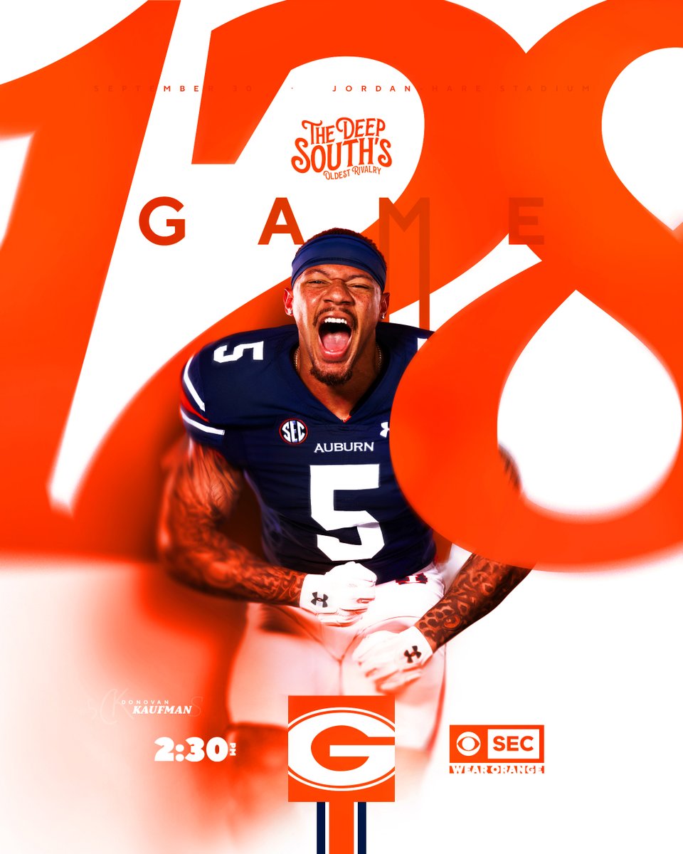 AuburnFootball's tweet image. WAKE UP! IT'S GAMEDAY 🦅 

Game #️⃣1️⃣2️⃣8️⃣ 
📺 @SEConCBS 
⏰ 2:30 PM
🟠 Wear Orange