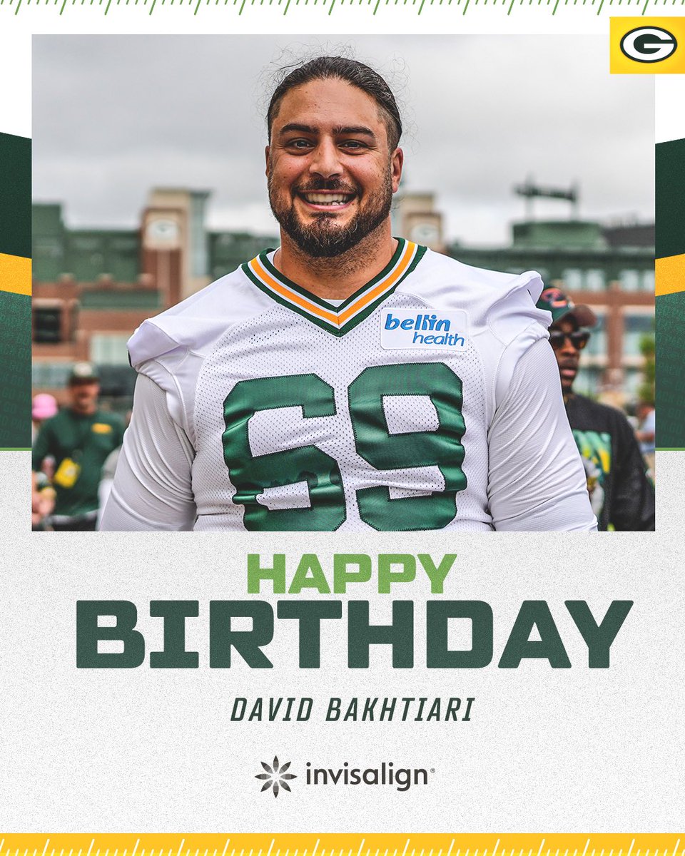 packers's tweet photo. HBD, @DavidBakhtiari! 🎂

#GoPackGo | #SmileLikeAPro https://t.co/LpVQU3N2La