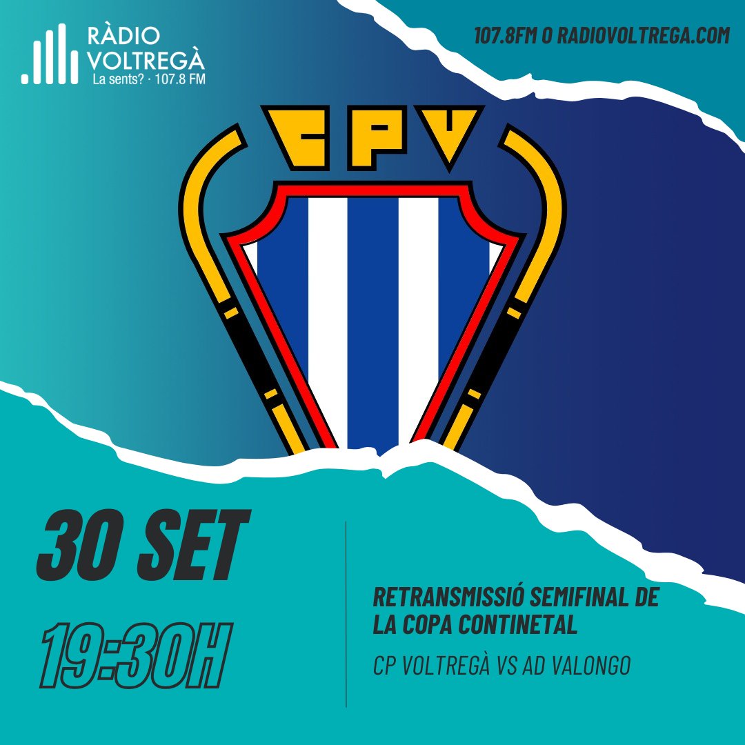 radiovoltrega's tweet photo. 🏒 RETRANSMISSIÓ! Avui segueix amb nosaltres la final de la copa continental.

@fcp_hoqueipatins vs @hoqueiclubedebraga 17:00h
@cpvoltrega vs AD Valongo 19:45h

Si vas al pavelló, emporta't una ràdio FM i segueix el partit amb els de casa!

📻 107.8FM o 💻 https://t.co/DT2IEpbPqx https://t.co/4BwftvMLIR