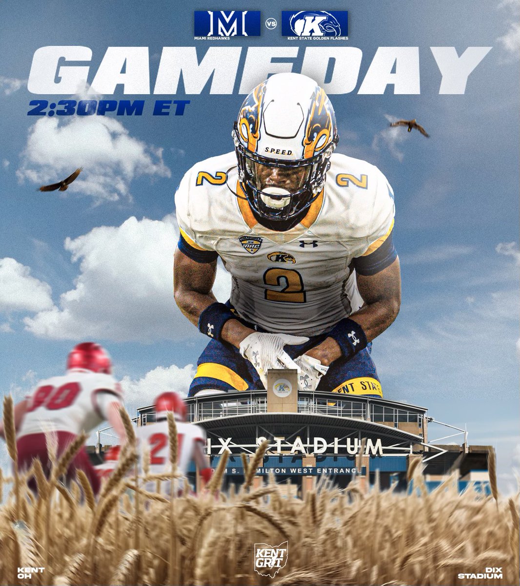 GAMEDAY. 🙌

🆚 Miami University 
📍Dix Stadium 
⏰ 2:30 EST
📺 ESPN+

#KentGRIT⚡️