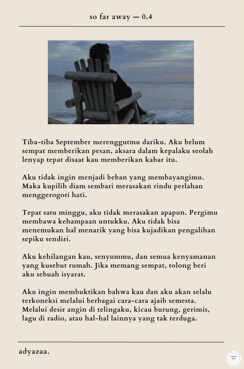 literarybase's tweet photo. Tiba-tiba September merenggutmu dariku. 

Karya https://t.co/UMMS6IhHAO