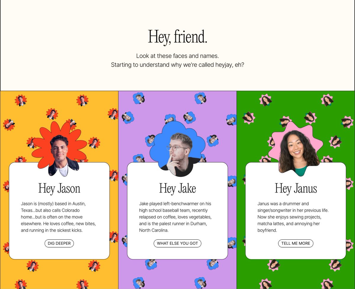 New Website Inspiration:

Lively One Pager (built with @Webflow) for heyjay, who offer a design subscription service. They had so much fun with the copywriting and tone with nuggets like "bad puns" and "cat videos" included in their pricing table. There is also a toggle to make