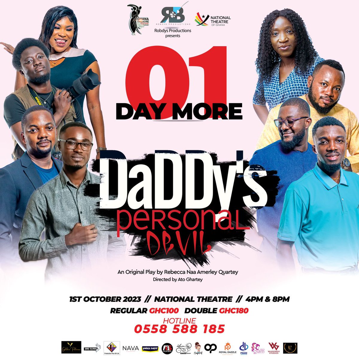 robdyspro's tweet photo. IT'S TOMORROW! Stop whatever you are doing now and call the hotline for tickets!! "Daddy's Personal Devil" is A-MUST-SEE play. Trust me. Grab your tickets now.
#RobdysProductions
#1stOctober
#Comedy
#NationalTheatre
#NationalTheatreFestival
#Stageplay https://t.co/PcHODAtHRK