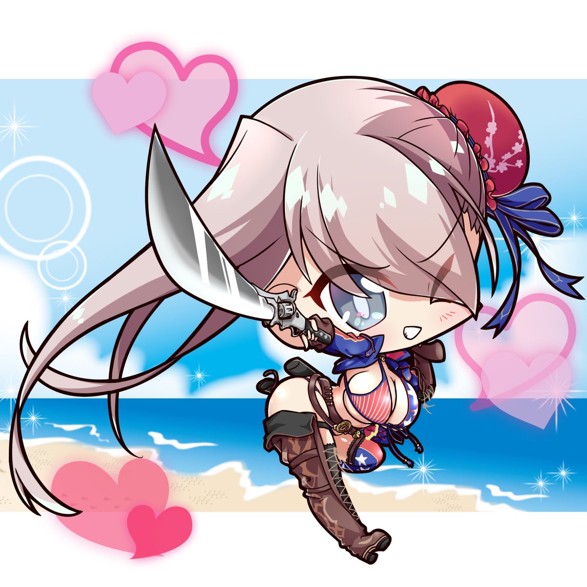 宮本武蔵(Fate) ,宮本武蔵(水着) ,miyamoto_musashi_(swimsuit_berserker)_(second_ascension)_(fate) 「」|でぃーじー@絵を描くのイラスト
