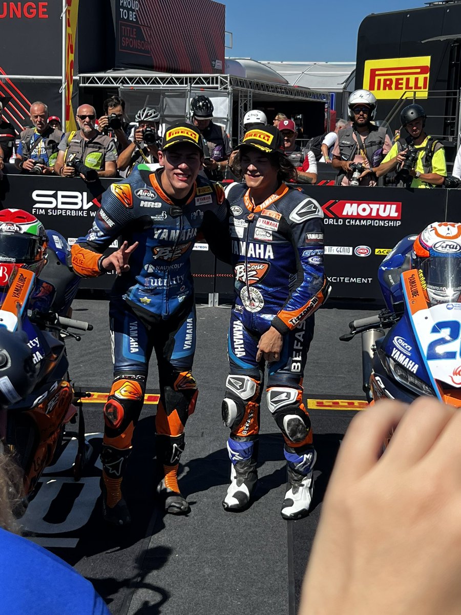 yamaharacingcom's tweet photo. “It’s a very beautiful day”
A first ever 1-2 finish for #TeamBrCorse with happy team-mates Mirko Gennai and Marco Gaggi 👏🏼👏🏼 @WorldSBK #PRTWorldSBK #YamahaRacing #WorldSSP300 https://t.co/SulTHdd55f
