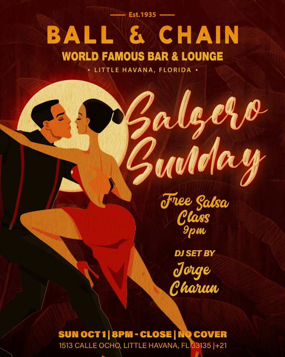 BallAndChainBar's tweet image. TODAY: #LiveSalsa noon to 6 p.m., #LiveJazz 6 to 9, then #LaPachanga with @DJDanisLaClave + #LiveMusic by @LeslieCartaya, 8

TOMORROW: #SalseroSunday with @DJJorgeCharun at 8 and a FREE #SalsaLesson, 9

#supportlocal ballandchainmiami.com
🍍💚