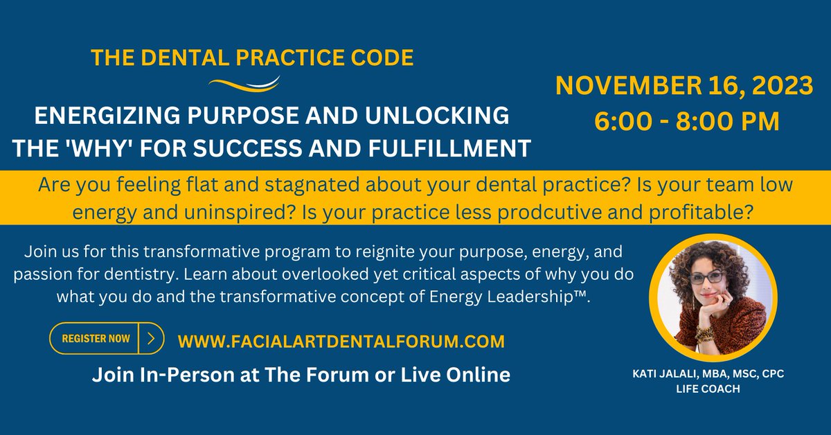 For Dentists: A transformative program and insights on how to energize your purpose and unlocking the ‘WHY’ for success, fulfillment, and overcoming the common pitfalls of dental practice.

facialartdentalforum.com/dentalcourses/…

#education #Dentist #dentistry #coaching  #success #Happiness