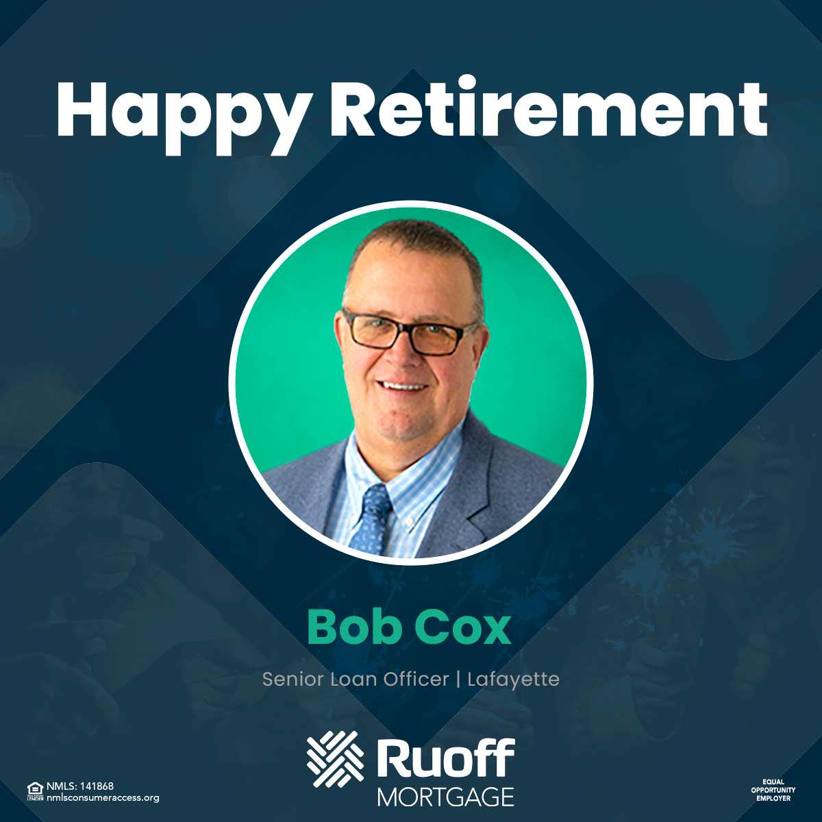 Congratulations on an outstanding career, Bob! Wishing you the best for your retirement!