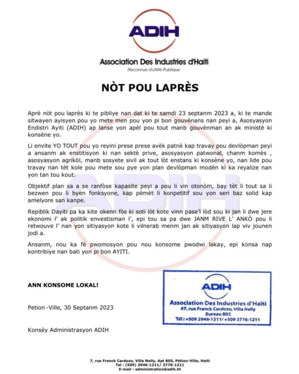 ADIHNews's tweet photo. Note de Presse. Nòt pou Laprès. Press Release. #ADIH https://t.co/tFP3x5N20Y