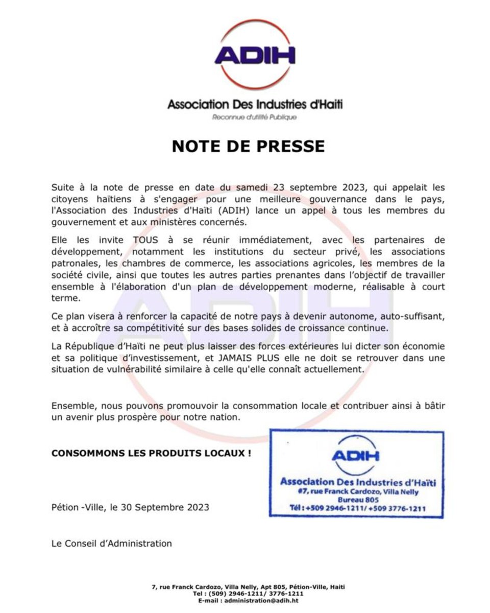 ADIHNews's tweet photo. Note de Presse. Nòt pou Laprès. Press Release. #ADIH https://t.co/tFP3x5N20Y