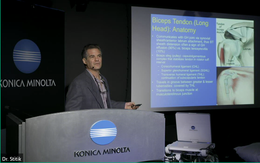 KonicaMinoltaMI's tweet image. In partnership with Konica Minolta Healthcare,  Dr. Todd Stitik, RMSK, President - New Jersey Society of PM&amp;amp;R, kicks off the eight-workshop #MSKUltrasound series with the shoulder region. Monthly workshops will run through Spring '24. #KMHA #Ultrasound