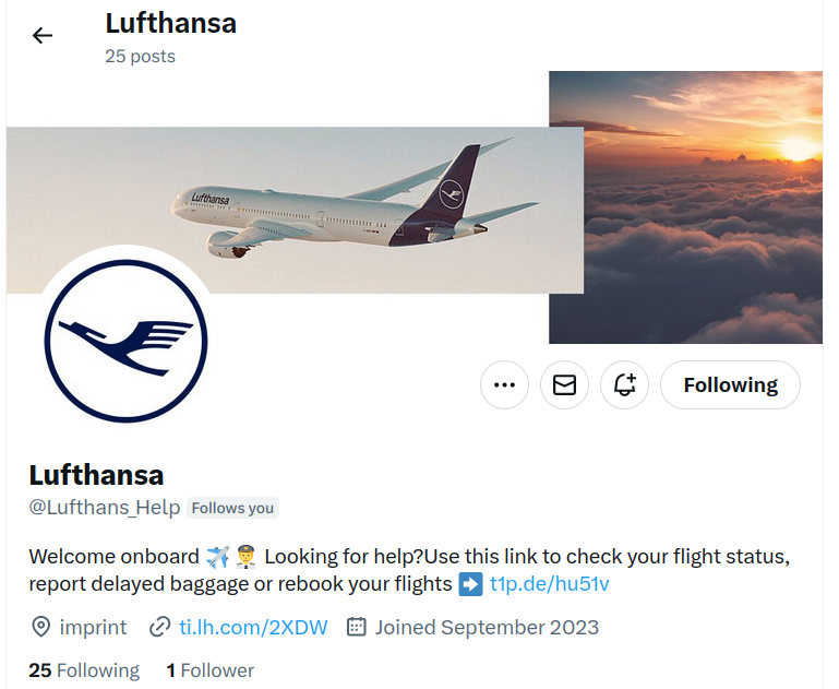profriehle's tweet photo. @lufthansa Looks like you are being faked by this account; can you please stop them? https://t.co/NJ9AGn8CJi