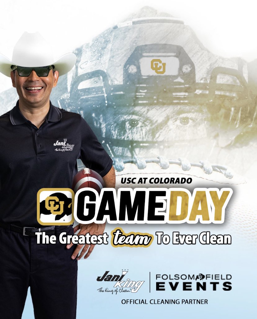 JaniKingClean's tweet photo. Jani-King The King of Clean has Folsom Field cleaned and ready for the big game! Letโs cheer on @ColoradoBuffalo in the last @pac12 matchup with @uscfb.
#gobuffs #Trojans #BigNoonKickoff #FOXSPORTS #KingofClean #greatestteamtoeverclean #cleaning https://t.co/GrzAAlxcdF
