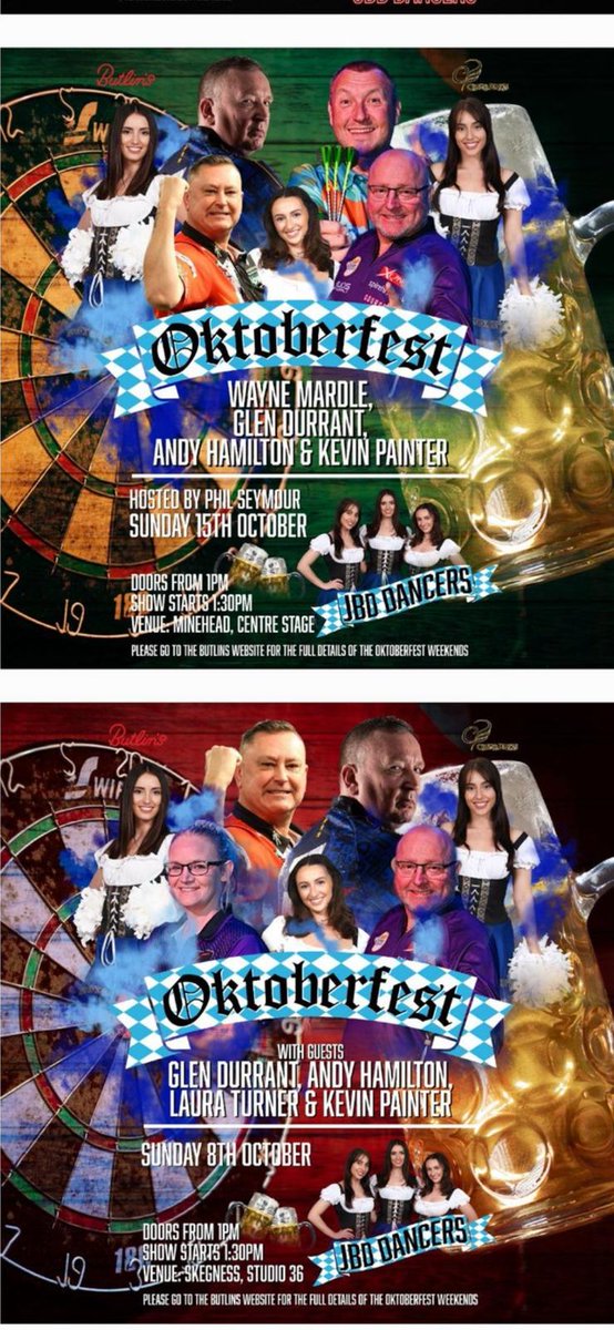 🎯 Looking forward to these shows over the next two weekends with a few friends @Wayne501Mardle @TheHammer180 @Duzza180 @LauraTurner180 @announcerphil @jbdsportsagents @jessharding1 @Butlins should be great fun 👍🖌🎨