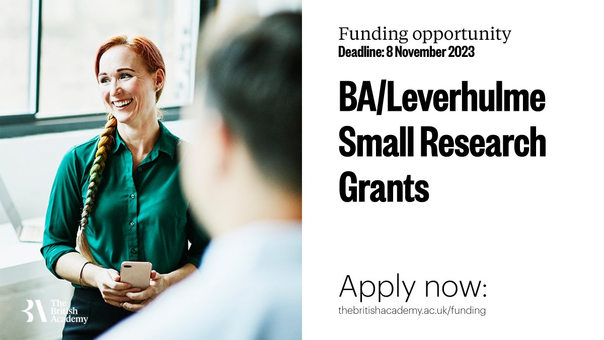 Our most popular funding scheme, the BA/Leverhulme Small Research Grants, is open. The scheme allows postdoctoral – or equivalent – scholars in humanities and social sciences to apply for up to £10,000 to support their research projects. Find out more: thebritishacademy.ac.uk/funding/ba-lev…