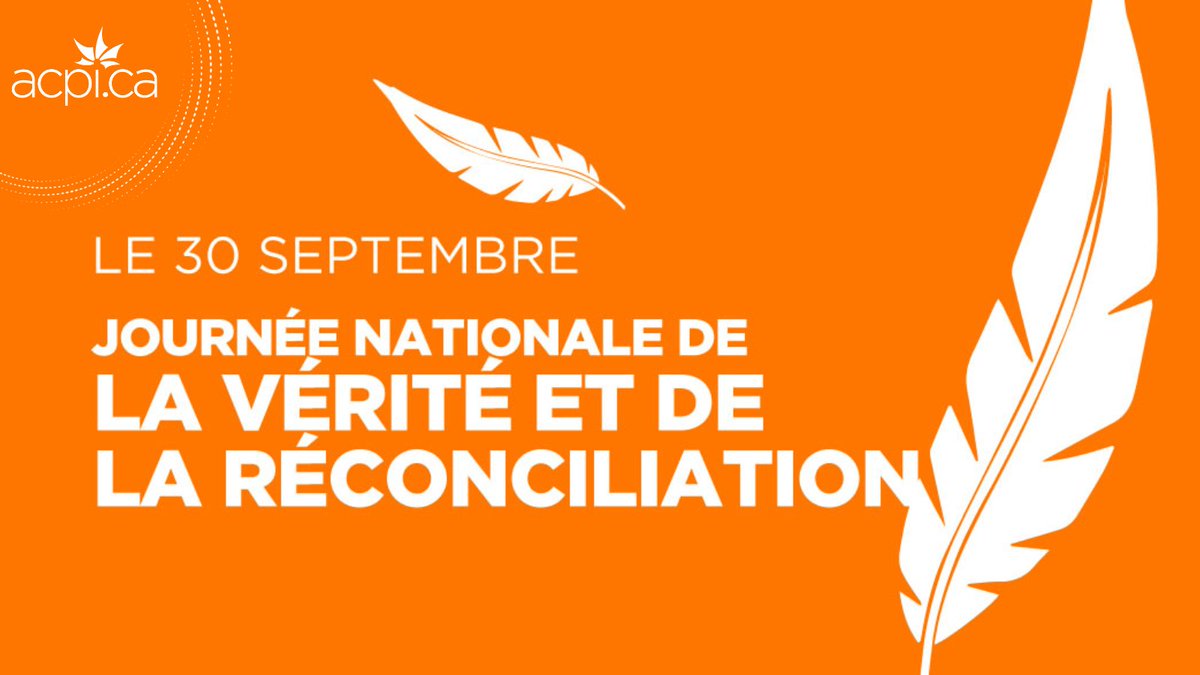 Aujourd'hui, nous célébrons la Journée nationale de la vérité et de la réconciliation au Canada.
À l’ACPI nous sommes heureux de soutenir cette journée dédiée à l'harmonie, à la compréhension mutuelle et à la réconciliation avec les communautés autochtones. 
 #acpi #canada