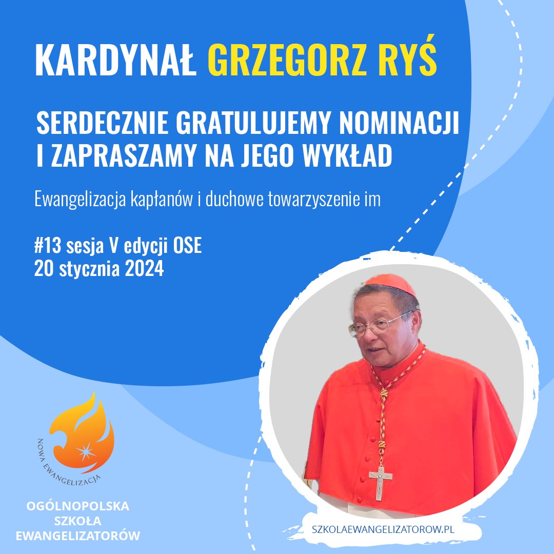 szkola_ose's tweet photo. 🔥 Serdecznie gratulujemy nominacji kardynałowi Grzegorzowi Rysiowi i zapewniamy o naszej modlitwie za niego, aby posiadając tak ważną funkcję w Kościele, mógł jeszcze skuteczniej ewangelizować. 
🔥 Kardynał Grzegorz był jednym z inicjatorów powstania https://t.co/0dlUB4XG3Z