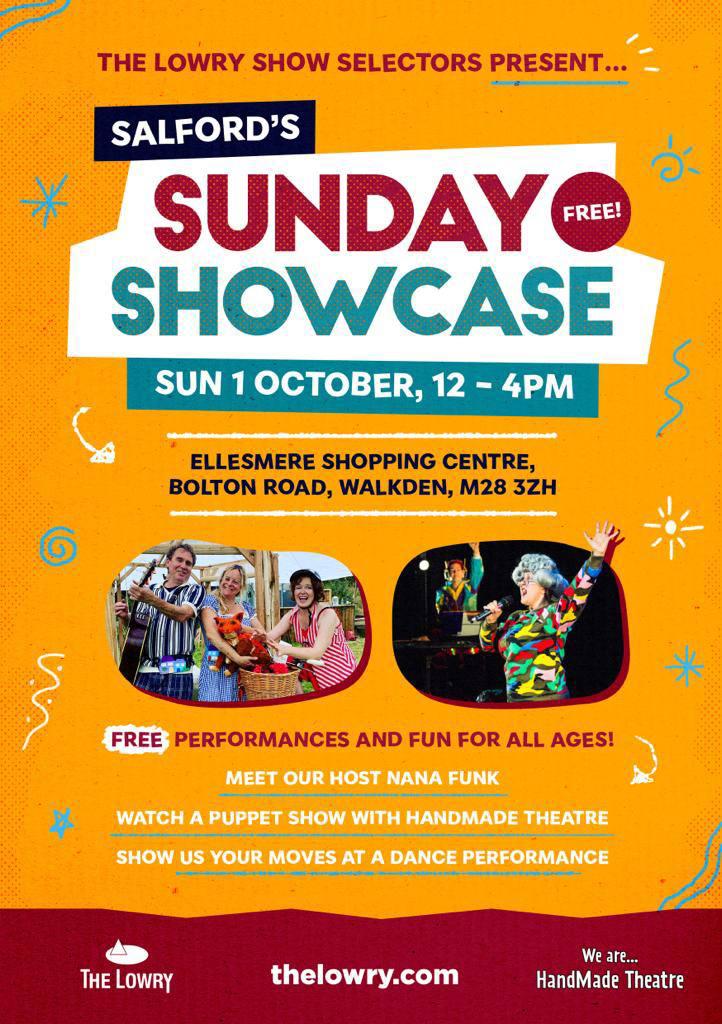 See you tomorrow at Salfords Sunday Showcase <a href="/WalkdenTownCent/">Walkden Town Centre</a> 12 -4pm where <a href="/The_Lowry/">Lowry</a> will be bringing the fun of the theatre for a free day of family entertainment 🙌 This event has been produced for and with local residents The Show Selectors. #coproduced #artsforeveryone