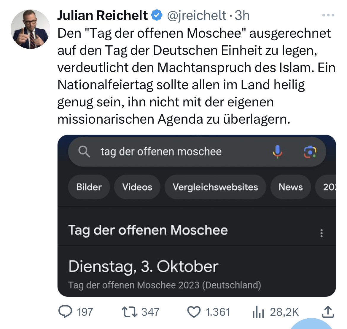 Was für ein unglaublich dummer Tweet! Und die Nation ist nicht heilig, also sind es auch die Feiertage nicht. Wie kann man nur als Bürger*in sowenig Selbstbewusstsein haben! Ansonsten ein gutes Beispiel für wachsenden Nationalismus, den ich beschreibe /2