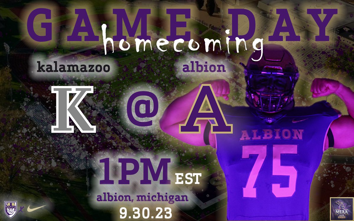 AlbionFootball's tweet photo. 👿H O M E C O M I N G👿

Kazoo @ Albion College 
📍Albion, Michigan
🏟️ Sprankle-Sprandel Stadium
📅9.30.23
⏰1PM kick off
📊https://t.co/kIkDcXOus1
📺https://t.co/AbxojN8oqG

#PPP https://t.co/CL9V1Edder