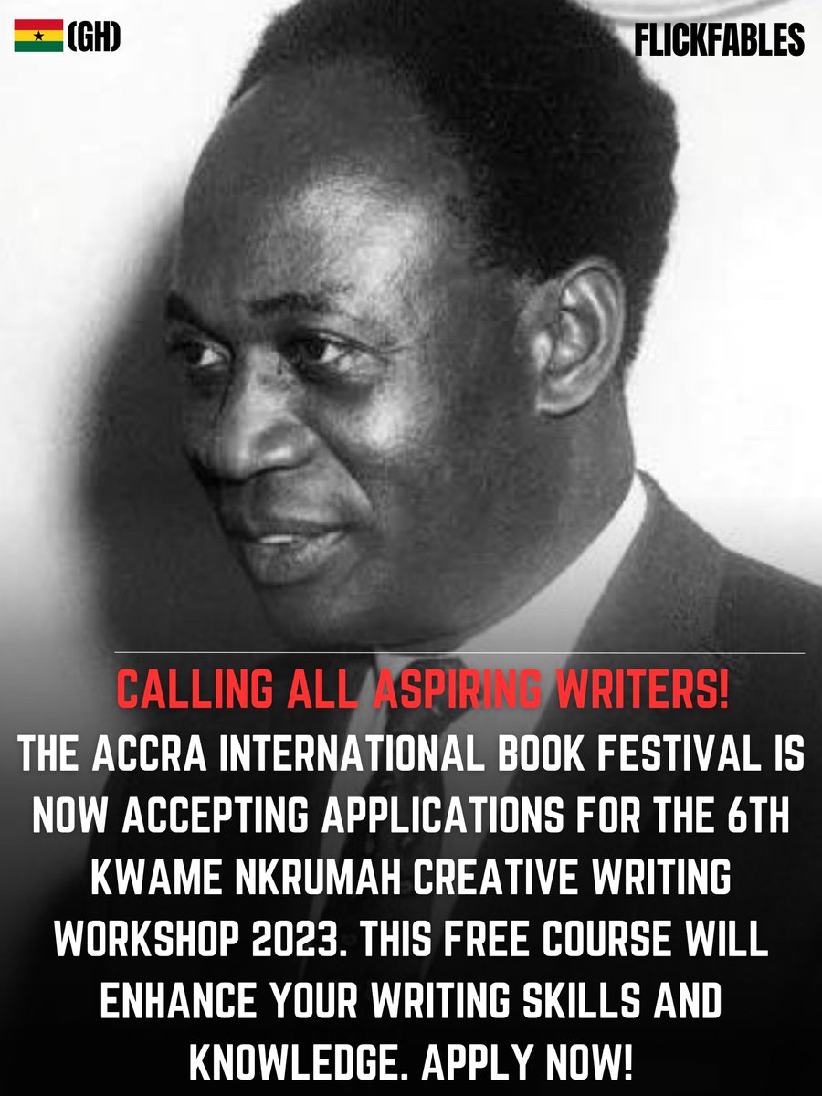 Interested in writing stories or scripts? Join this free Creative Writing Course to hone your skills.

Email your application, resume &amp; two sample write-ups to info@myaccrabookfest.com. 

Deadline: October 8, 2023
 
#WritingWorkshop #AccraBookFest #Creativewriting <a href="/accrabookfest/">Accra Book Fest</a>