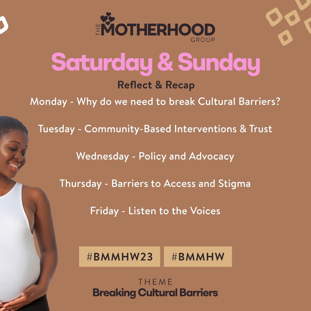 As we round up Black Maternal Mental Health Week #BMMHW23 Let us reflect and recap on what we've learnt, and discussed over the last few days:
1. Breaking down cultural barriers is imperative for improving black maternal mental healthcare through,
2. Community-based interventions…