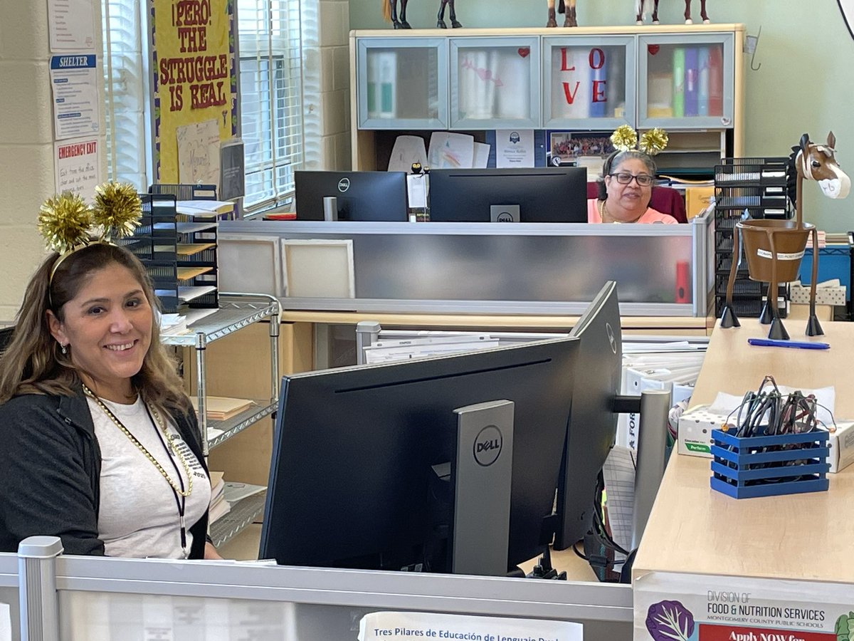 Brown Station’s #Multitalented &amp; #Multilingual #Secretaries went #Gold for #ChildhoodCancer &amp; welcomed our gold-adorned students, staff, &amp; families all day! Thank you, Ms. @LovelaceIn2nd 4 spearheading such an important #awareness day w/in our school community! ✨🥰💙🤍🧡