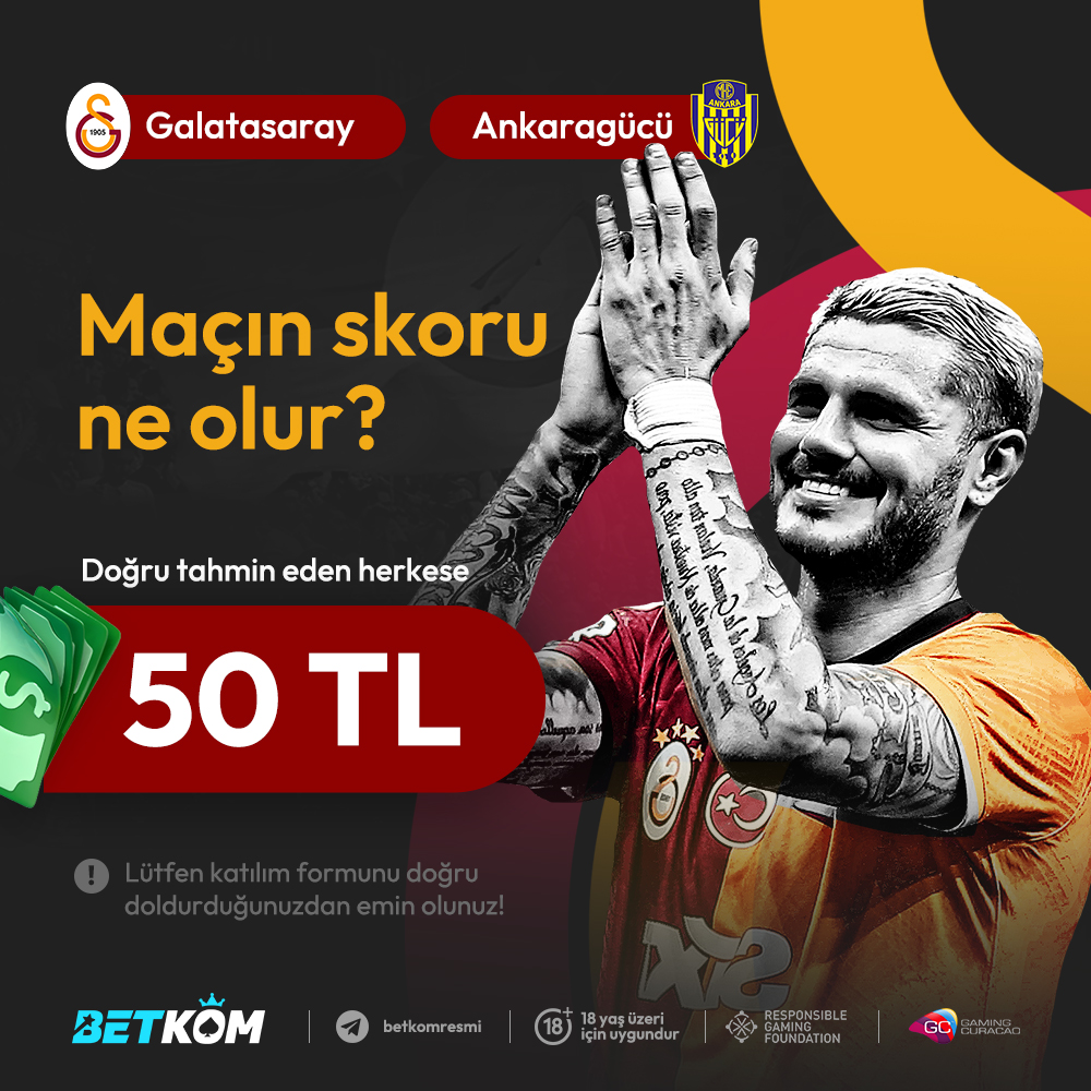 Betkom KAZANDIRIYOR! 🔥 #GSvAG

Galatasaray 🆚 Ankaragücü 

Doğru tahminde bulunan TÜM ÜYELERE 50₺ 🎁

👉RT yap 3 kişiyi etiketle
👉Form açıklamasındaki tüm hesapları takip et

‼️Formu doldur: l24.im/gtQoTwm

ÜYE OL: bit.ly/betkomx 👈

#betkom #Galatasaray