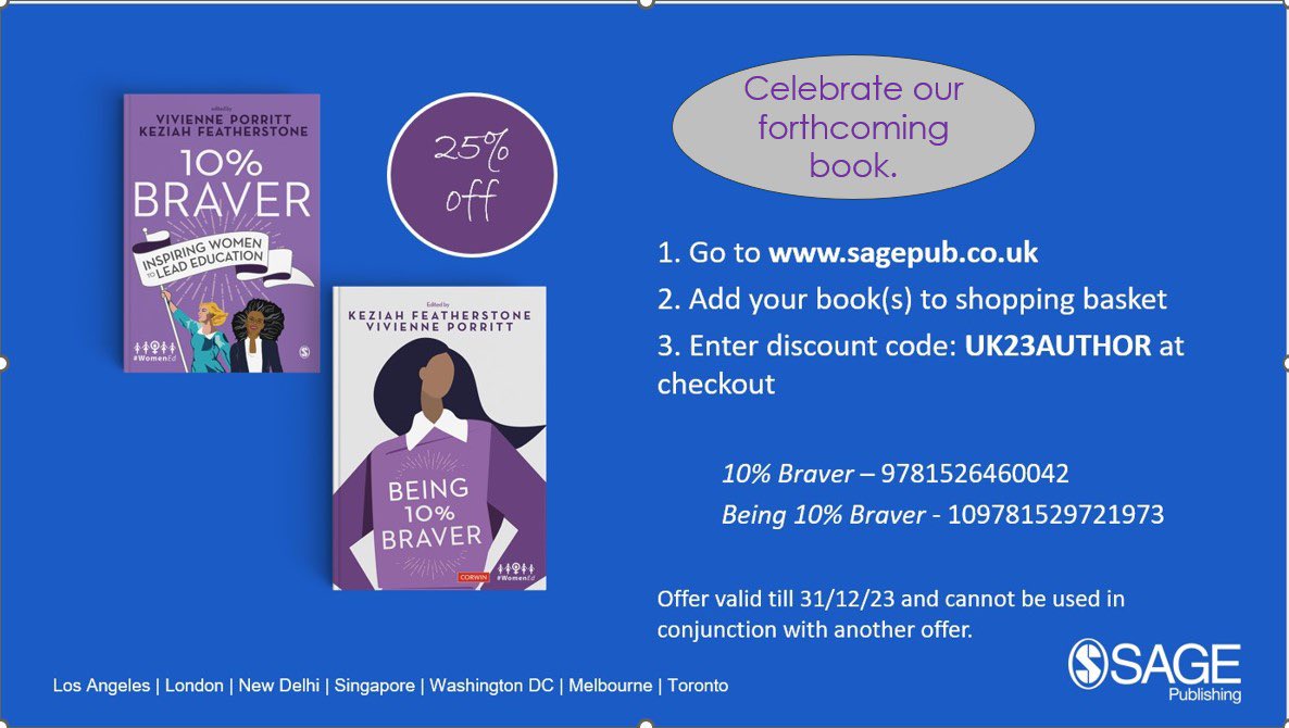 Here’s your discount code for our books when bought from our publisher @SageEducation #Disrupt Buy one for every headteacher (male!) 💜💜#WomenEd