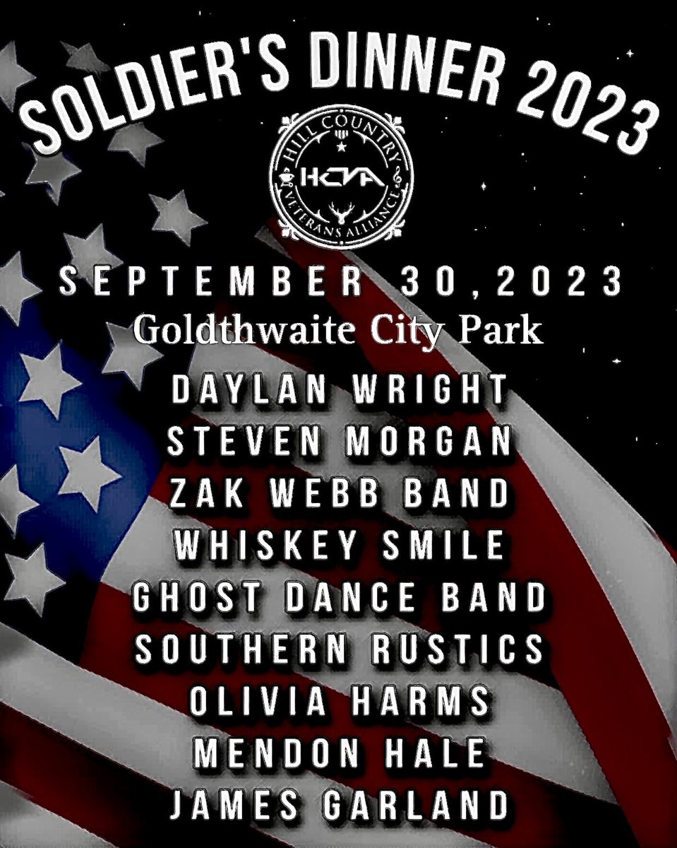 ZakWebbMusic's tweet photo. 🇺🇸 O'er the land of the free and the home of the brave...
We are so humbled to honor these brave men &amp; women that protect our freedom. 
Hill Country Veterans Alliance Soldiers Dinner 2023, Goldthwaite City Park. 
#thankyousoldiers #zakwebbmusic https://t.co/XXHITWmYeu