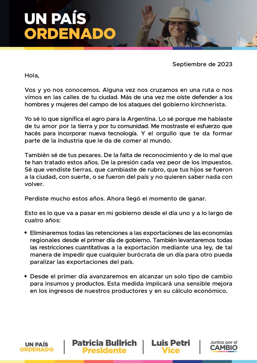 PatoBullrich's tweet photo. Nuestro mensaje al campo para #UnPaísOrdenado. https://t.co/GZwuuN0ejL