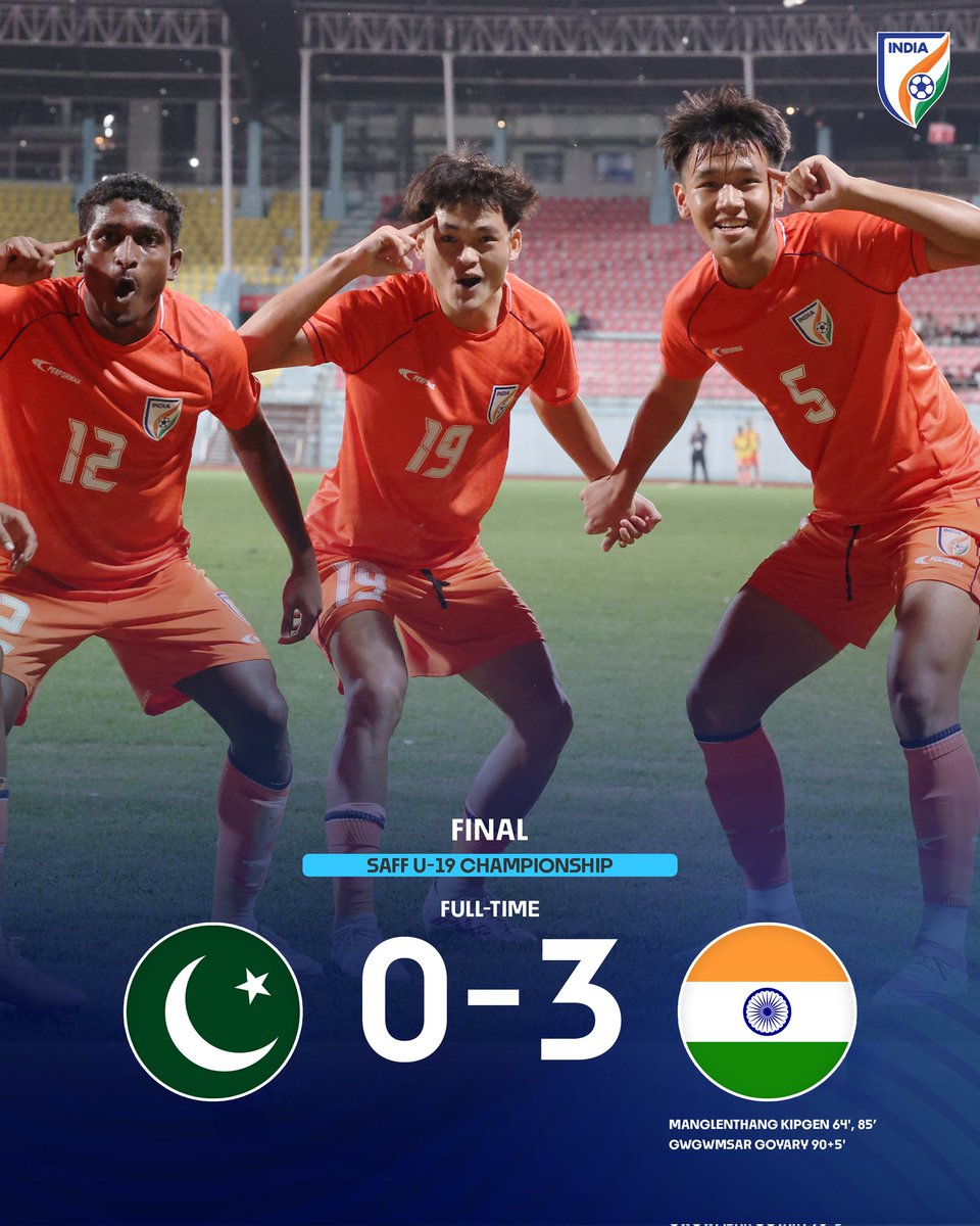 WE. ARE. THE. CHAMPIONS 🏆

Full-time ⌛

PAK 🇵🇰 0-3 🇮🇳 IND

LIVE 💻 bit.ly/46wgEgl

#PAKIND ⚔️ #BlueColts 🐯 #U19SAFF2023 🏆 #IndianFootball ⚽