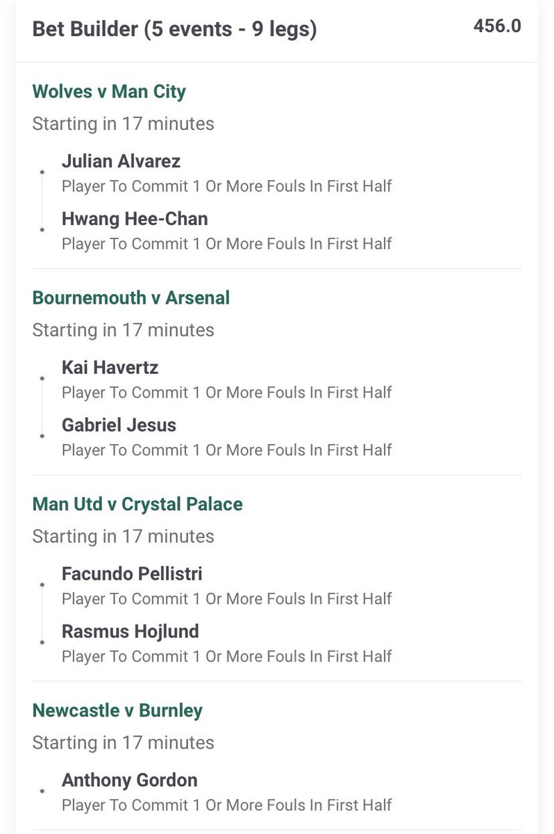 InplayIcon's tweet image. Prem first half fouls longshot 450/1