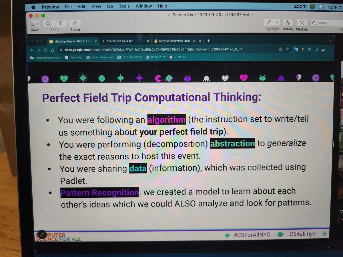 Participants review the Computational Thinking Concepts by sharing their dream trip for their students using a #Padlet with @Hannon131 at today's CS4ALL makeup session. Our students are already doing CT, and we must help make those learning connections for them. @techstrodinaire