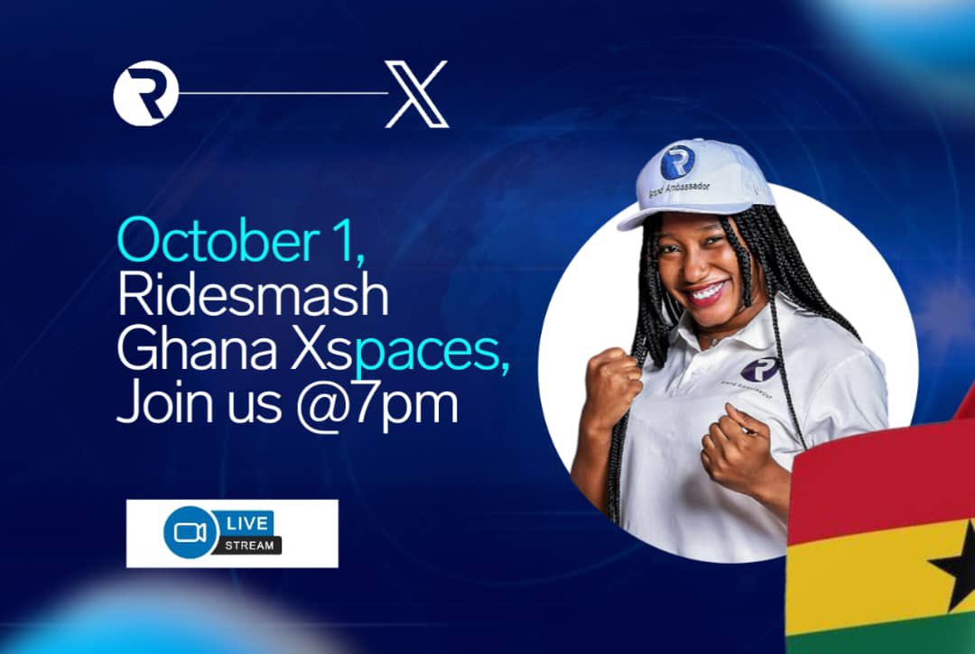 Join Ridesmash Ghana Xspace tomorrow, 1st October exactly 7pm 🎉

#RidesmashGh #applaunch