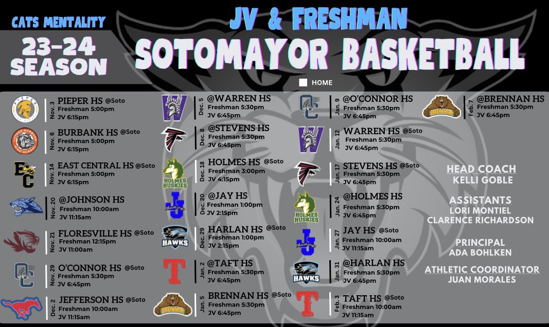 SotocatsGBBall's tweet photo. 🚨23-24 Schedule🚨
#ReadyToJam #CATSMentality #BringTheDestruction https://t.co/Y5Sg9eN1iJ