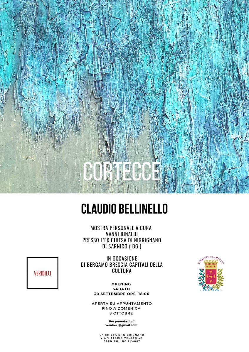 GioBertazzoli's tweet photo. Inaugurazione della nuova bellissima mostra “Cortecce” dell’artista Claudio Bellinello. 

Nell’anno straordinario di Bergamo/Brescia Capitale della Cultura Italiana 2023, continuiamo nella nostra Sarnico a sostenere artisti emergenti.

😉👍🏻🔝👨🏻‍🎨

#ComuneSarnico
#sarnico
#cortecce https://t.co/FuTRV9TP2j