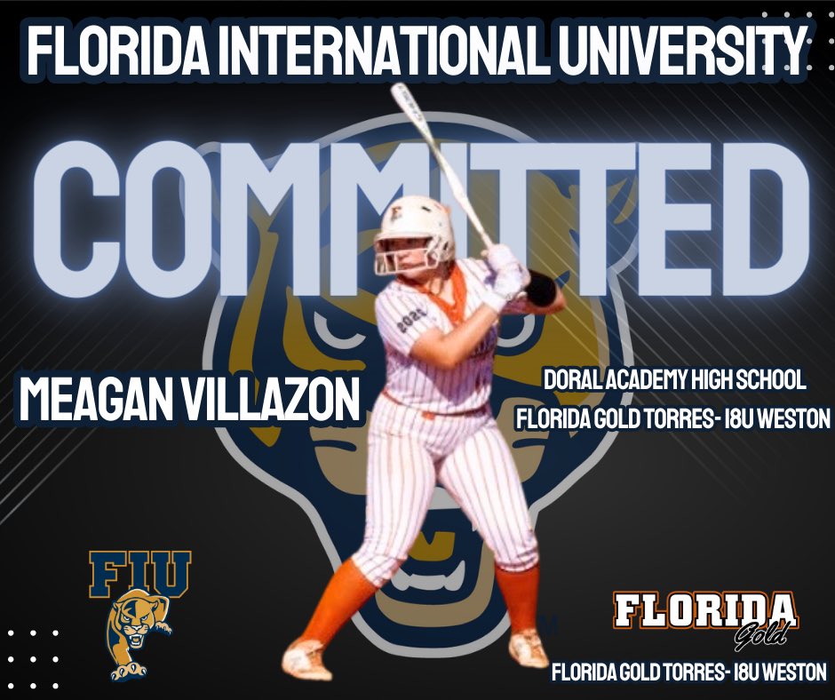 Congratulations to our FG Torres 18U player Meagan Villazon and her family. Meagan has verbally committed to play softball for Florida International University! @VillazonMeagan _ #pawsup🐾 #collegecommit #goldallday🧡🖤 @fiusoftball @fiuinstagram @CoachBee9 @MikeMeyersFIU