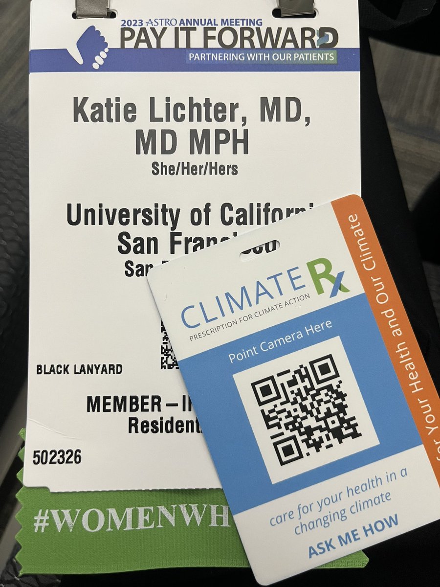 👏 Check out #ASTRO2023 holder-less name badges made of ♻️ materials #circularlifecycle And if you’re looking for a #multiuse ribbon to support #ClimateHealth #CHEST that can serve as an everyday education & advocacy tool in clinic, pick up a #ClimateRx badge from me this week!